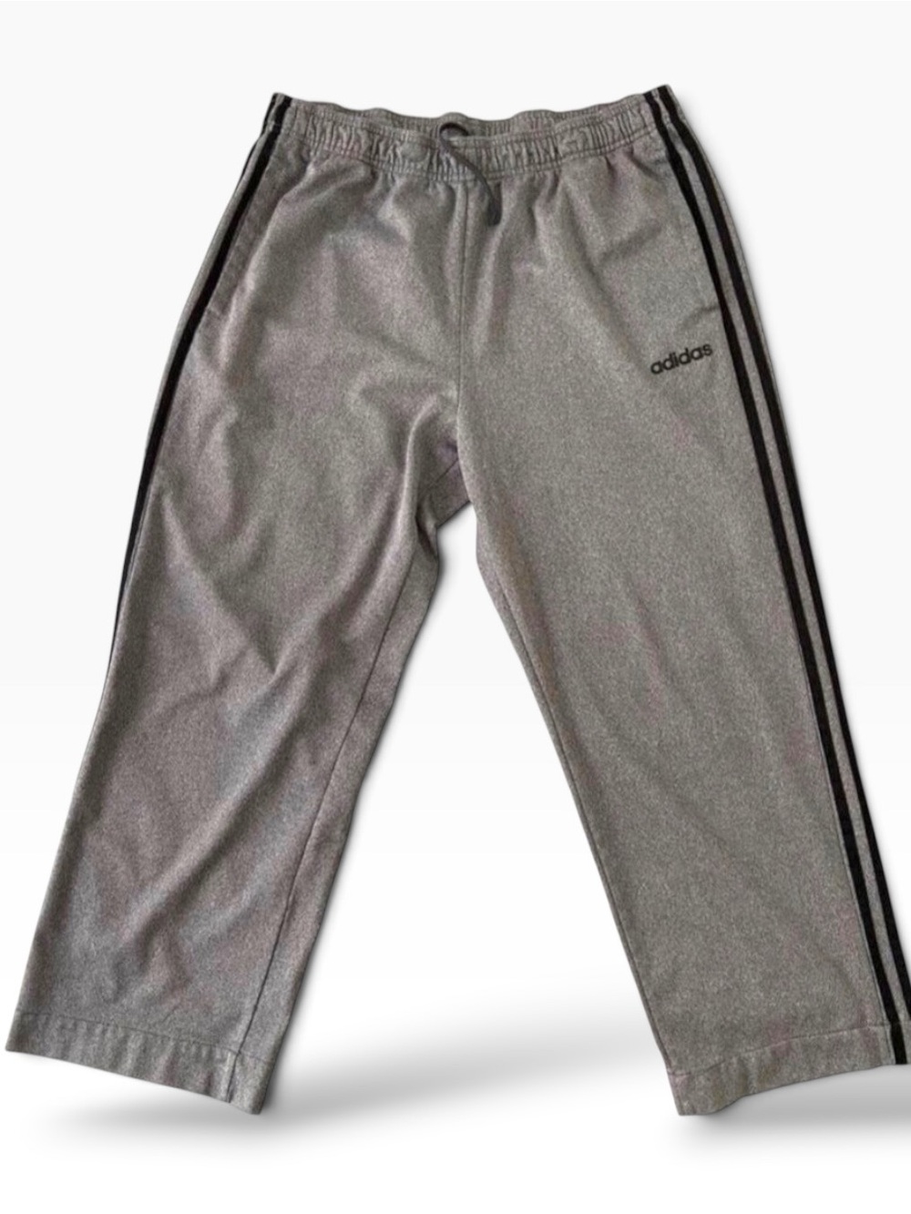 Adidas 3 stripes men sweat pants sports joggers grey black jersey pockets XL